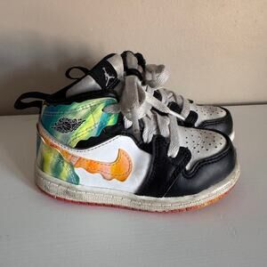 Nike Jordan 1 Mid SE TD Drip Black and White Team Orange DJ6564-038 Toddler 7C